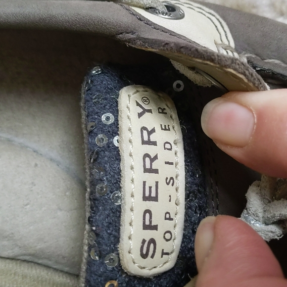 Sperry Top-Sider Sequin Leather Moccasin Shoes 6.5M Tan Gray - Picture 6 of 16